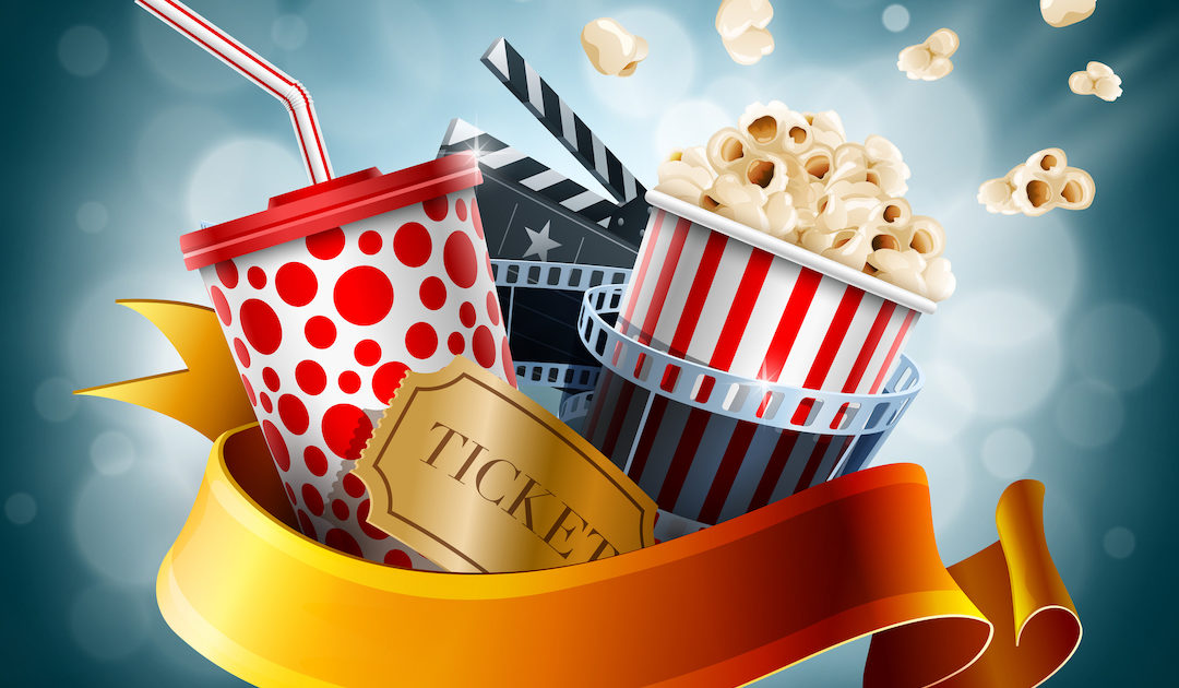 Movie popcorn, ticket, Soda