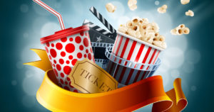 Movie popcorn, ticket, Soda